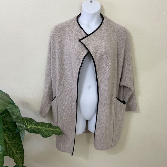 Zara Knit Cardigan Sweater Jacket women’s size M faux leather trim w pockets OF - Picture 2 of 10